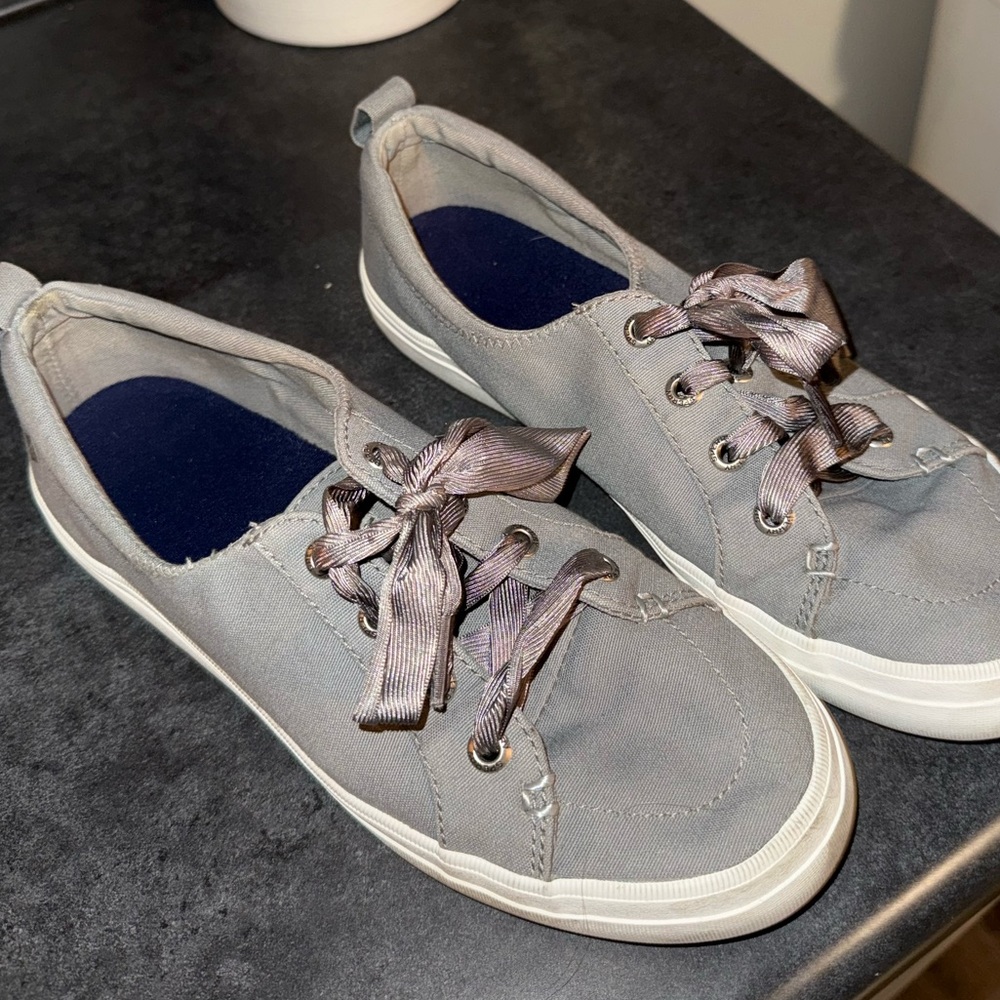 Grey Sperry Ribbon Sneakers
